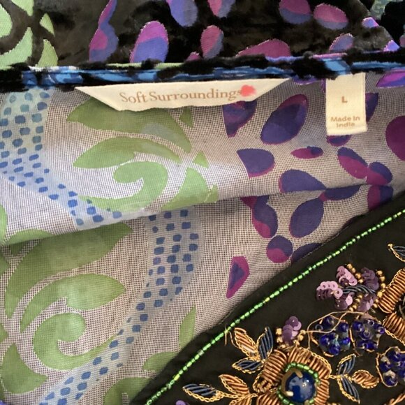 Soft Surroundings Boho Tunic Top Size Large Beaded Sequin V-Neck Velvet Burnout - Picture 2 of 9